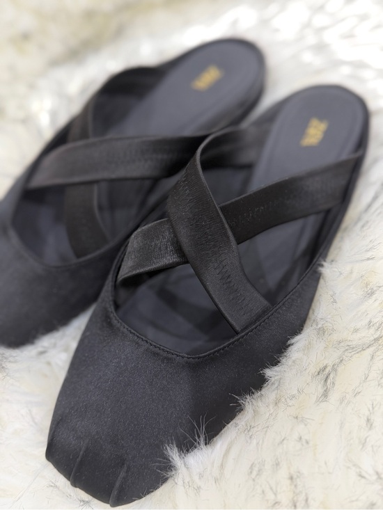 Zara Shoes - Zara Black Satin Crisscross Square-Toe Flats